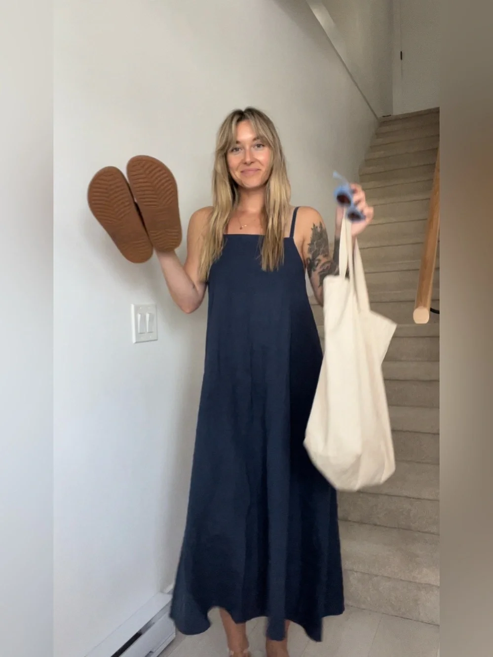 NP DEADSTOCK. 100% LINEN. WHITE STRAP DRESS. - Picture 6 of 8